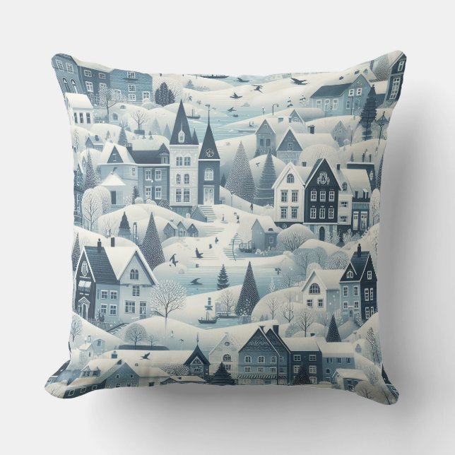 Nordic Snow Winter Town Soft Pattern Kissen Kissen (Vorderseite)