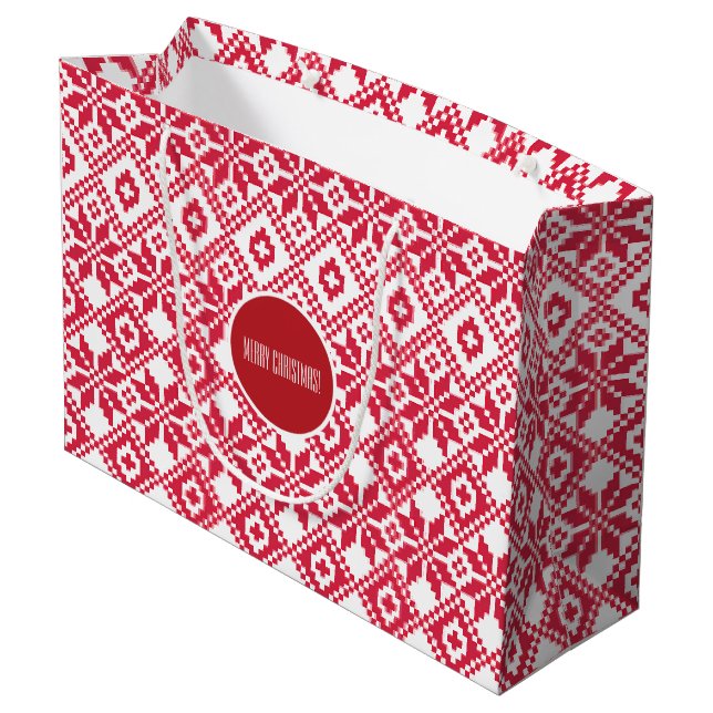 Nordic Snowflake Pattern Individuelle Name Weihnac Große Geschenktüte (Rückseite Schrägansicht)