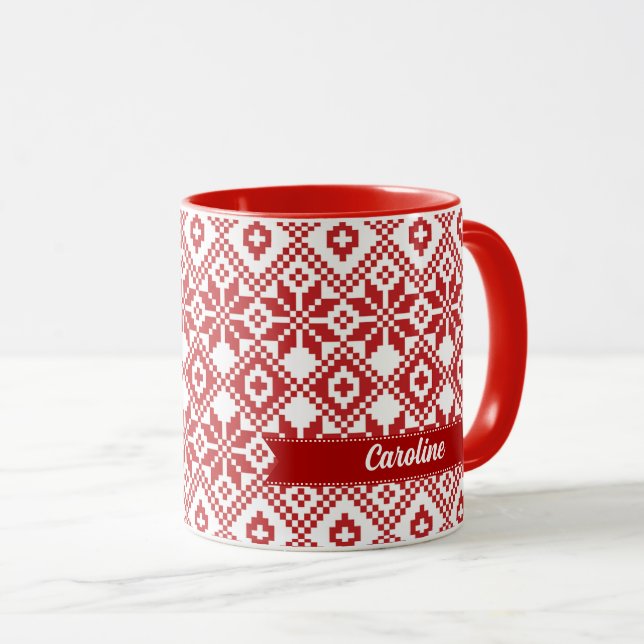 Nordic Snowflake Pattern Individuelle Name Weihnac Tasse (VorderseiteRechts)