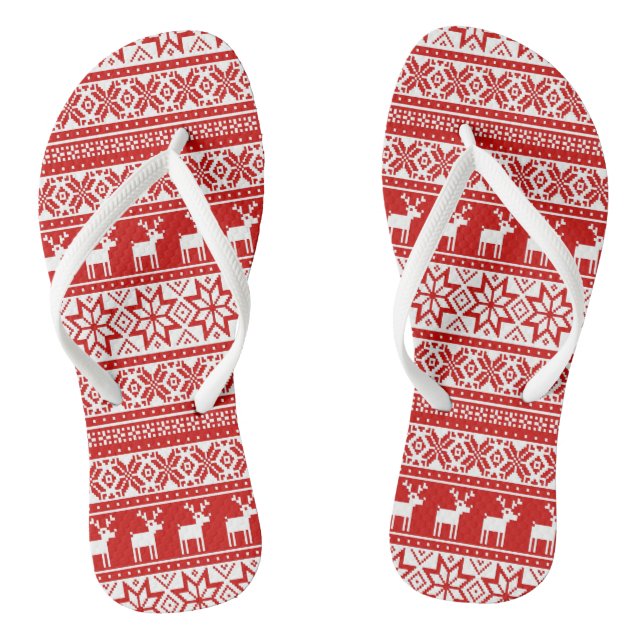 Nordic Snowflake Rentier Ugly Christmas Sweater Flip Flops (Fußbett)