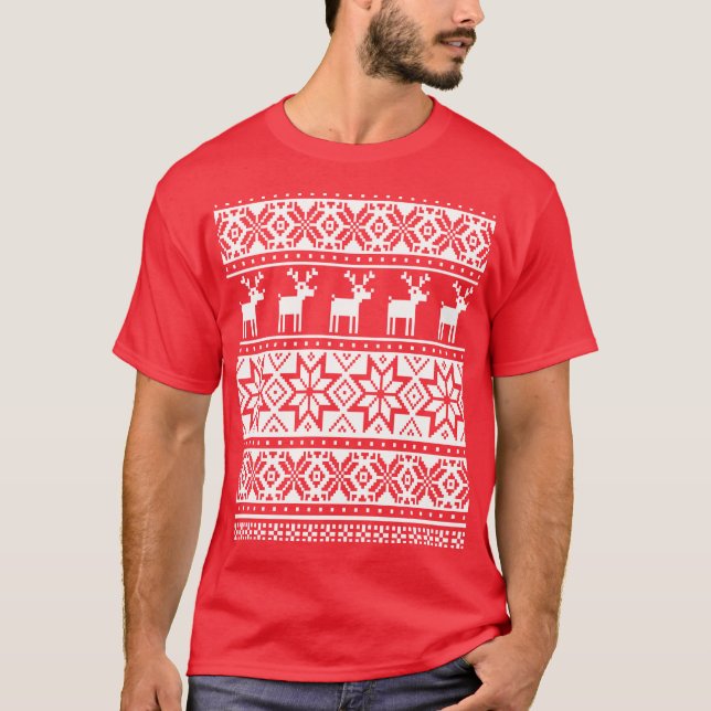 Nordic Snowflake Rentier Ugly Christmas Sweater T-Shirt (Vorderseite)