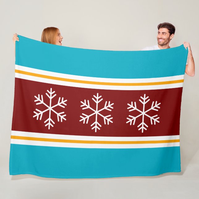 Nordic Snowflakes Bold Red White Azure Stripes Fleecedecke (Beispiel)
