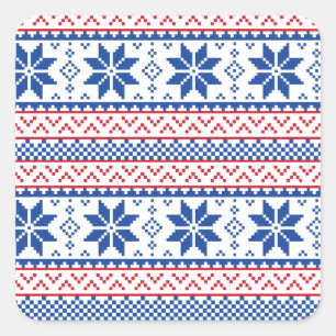 Nordic Snowflakes Weihnachtsmuster Quadratischer Aufkleber