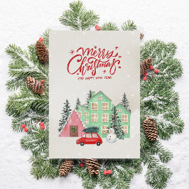 Nordic Snowy House und Red Car Weihnachten