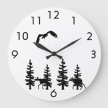Nordic stil pine trees silhouettes moose in black