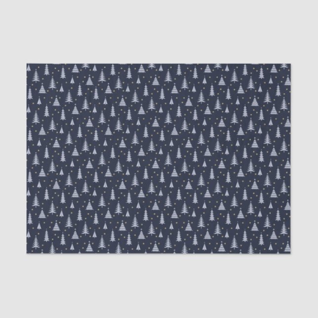 Nordic Stone Blue-Gray Weihnachtsbaumen Dunkel Seidenpapier (Vorderseite)