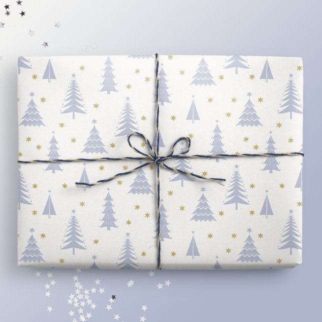 Nordic Stone Blue-Gray Weihnachtsbaumen White Geschenkpapier (Von Creator hochgeladen)