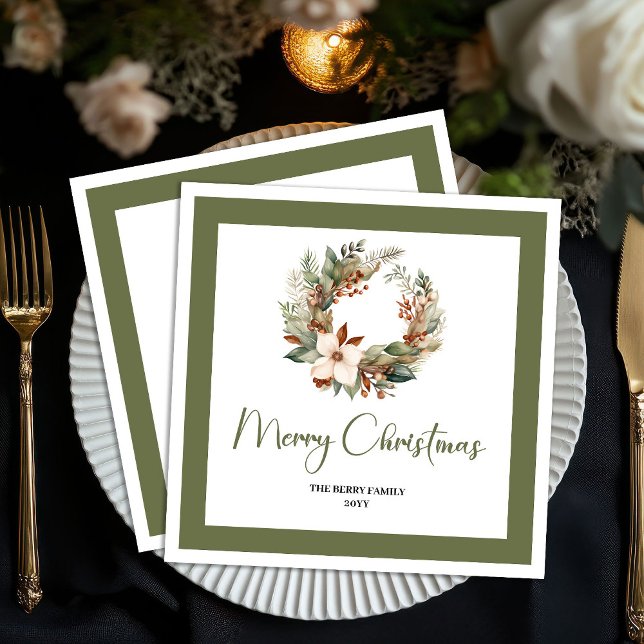 Nordic Style Christmas Wreath Family Name Napkins Serviette (Nordic Style Christmas Wreath Family Name Napkins)