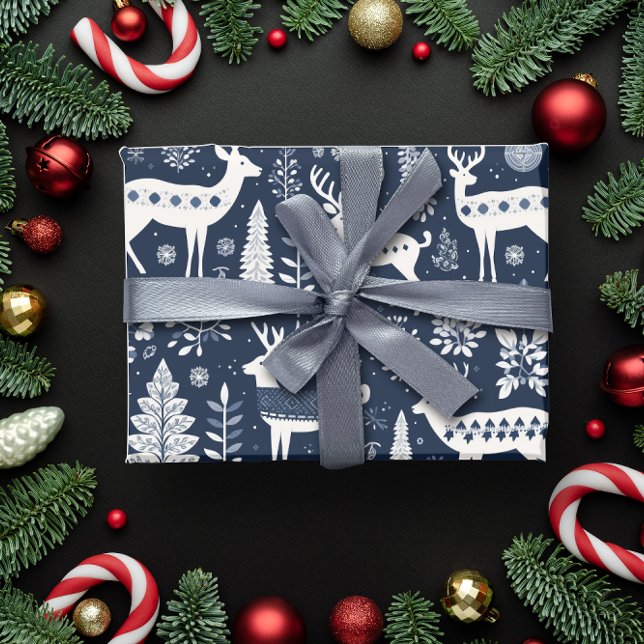  Nordic Style Deer Blue Christmas Geschenkpapier (Nordic Style Deer Blue Christmas Wrapping Paper)