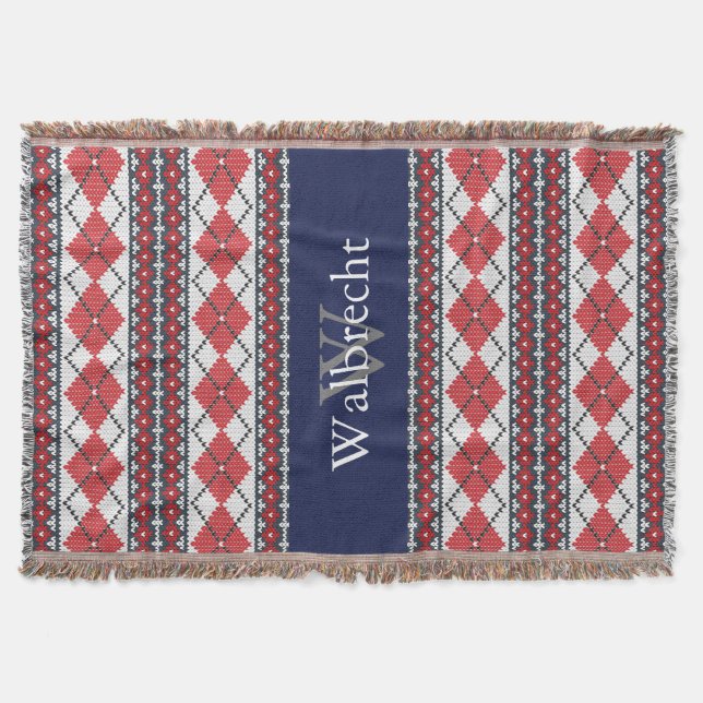 Nordic Style Fair Isle Raute Rot und Blau Decke (Vorderseite)
