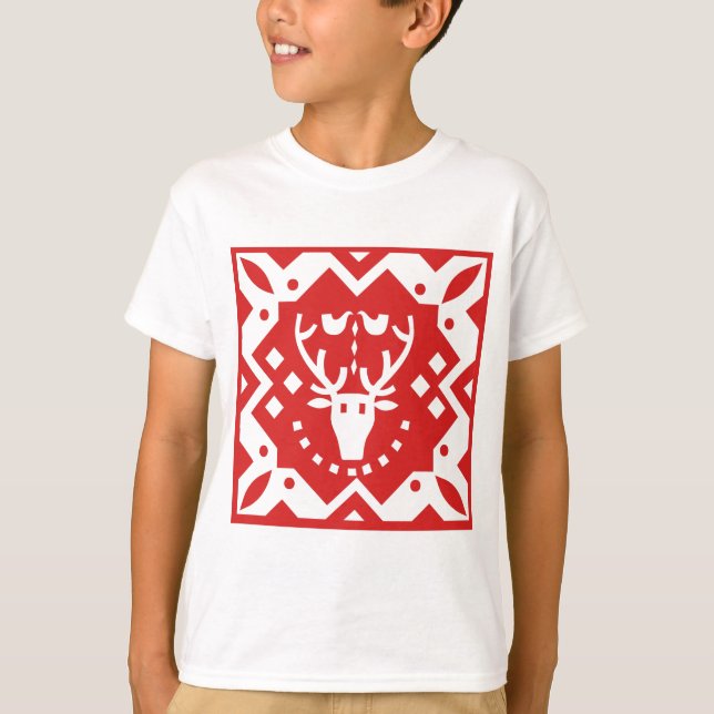 Nordic Style Weihnachtsfeiertag Reindeer Red T-Shirt (Vorderseite)