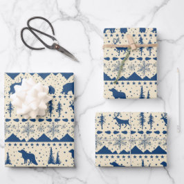 Nordic Sweater Beige Navy Blue Winter Animals Geschenkpapier Set