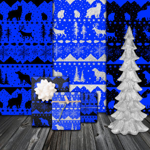 Nordic Sweater Black Blue Silver Winter Animals Geschenkpapier Set