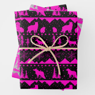 Nordic Sweater Black Fuchsia Weiße Wintertiere Geschenkpapier Set