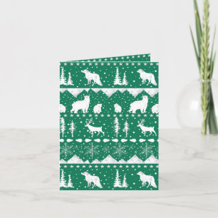Nordic Sweater Forest Green & White Winter Animals Feiertagskarte