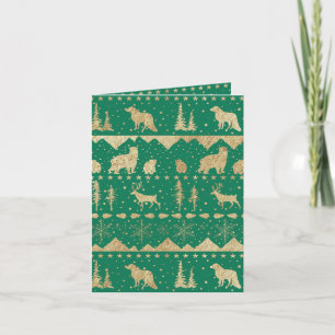 Nordic Sweater Gold Winter Animals Forest Green Feiertagskarte