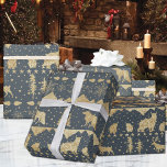 Nordic Sweater Gold Winter Animals Gray Flannel Geschenkpapier<br><div class="desc">A neutral holiday wrapping paper featuring a Nordic sweater pattern of winter animals.</div>