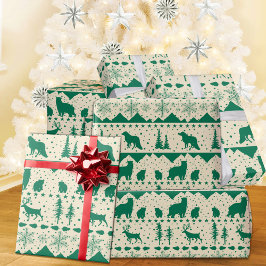 Nordic Sweater Green Winter Animals Creamy Beige Geschenkpapier