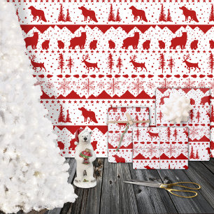 Nordic Sweater Red Winter Animals White Geschenkpapier Set