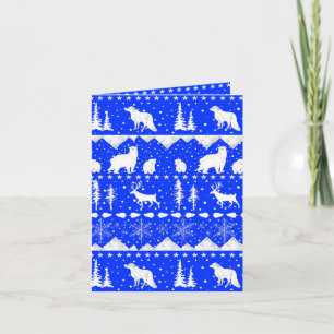 Nordic Sweater Royal Blue White Winter Animals Feiertagskarte