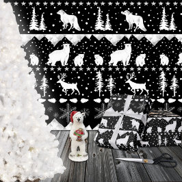 Nordic Sweater White Winter Animals Black Geschenkpapier