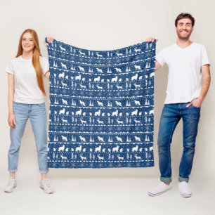 Nordic Sweater White Winter Animals Navy Blue Fleecedecke
