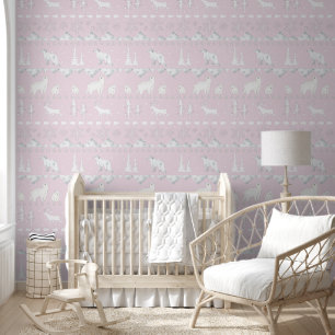 Nordic Sweater Winter Animals Baby's Room Pink Tapete