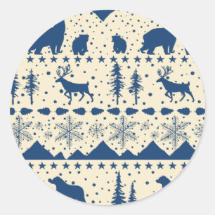 Nordic Sweater Winter Animals Navy Blue Classic Ro Runder Aufkleber