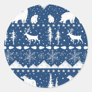 Nordic Sweater Winter Animals Navy Blue White Runder Aufkleber