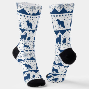 Nordic Sweater Winter Animals Navy und Weiße Socke
