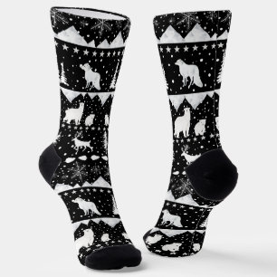 Nordic Sweater Winter Tiere Schwarz-Weiß Socken