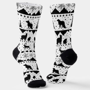 Nordic Sweater Winter Tiere Schwarz-Weiß-Socken Socken