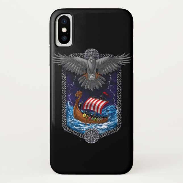 Nordic Viking Ship Raven Case-Mate iPhone Hülle (Rückseite)