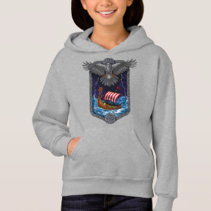 Nordic Viking Ship Raven Hoodie