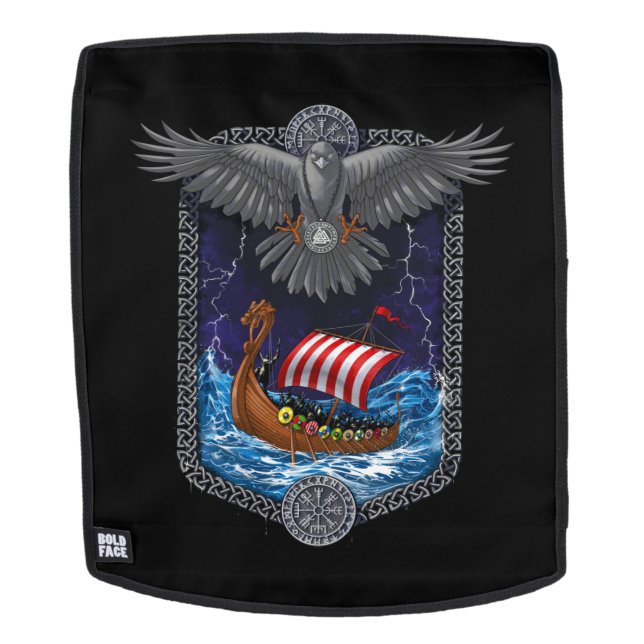 Nordic Viking Ship Raven Rucksack (Abnehmbare Front)