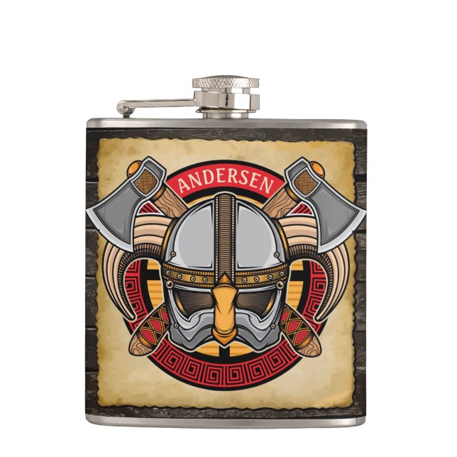 Nordic Viking Warrior ADD NAME Norse Ax Norsemen Flachmann (Vorderseite)