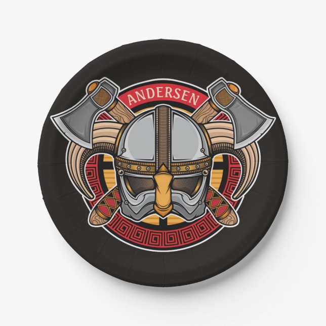 Nordic Viking Warrior ADD NAME Norse Ax Norsemen Pappteller (Vorderseite)