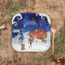 Nordic Village & Winter Fairy Square Paper Plates Pappteller