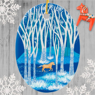 Nordic Winter Fjord Horse Keramik Ornament