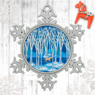 Nordic Winter Fjord Pferdefestival Schneeflocken Zinn-Ornament