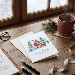 Nordic Winter Red Barn Pine Weihnachtsbaum Karte
