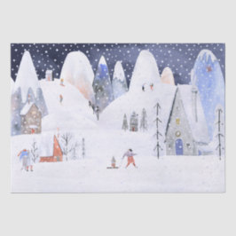 Nordic Winter Snowy Mountain Ski Village Night Sky Seidenpapier