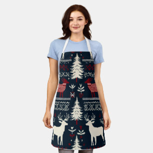 Nordic Winter Strick Pattern mit Rentier und Kiefe Schürze