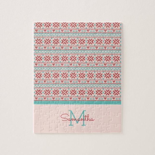 Nordic Winter Sweater Imitate Strick Muster Monogr Puzzle (Vertikal)