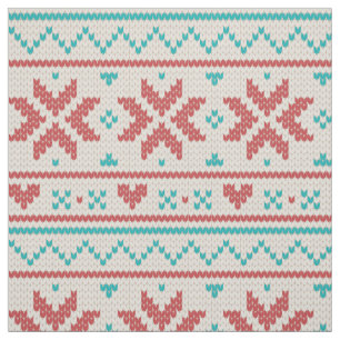 Nordic Winter Sweater Imitats Strick Aqua & Red Mu Stoff