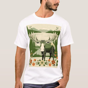 Nordische Elche mit Blumenmuster T-Shirt