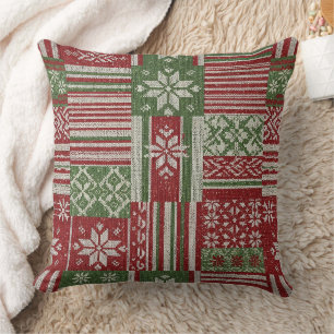 Nordische Fair Isle Weihnachts Rot Grün Gestrickt Kissen