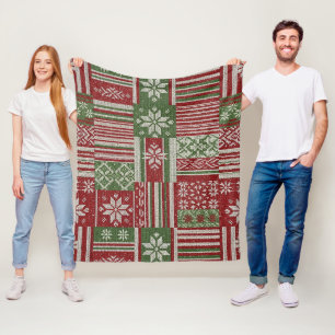 Nordische Fair Isle Weihnachts-Rot-Grün-Strickware Fleecedecke