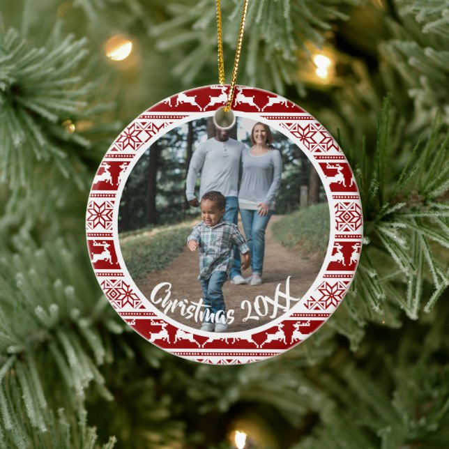 Nordische Familie der Weihnachtsskandinavischen Re Keramik Ornament (Baum)