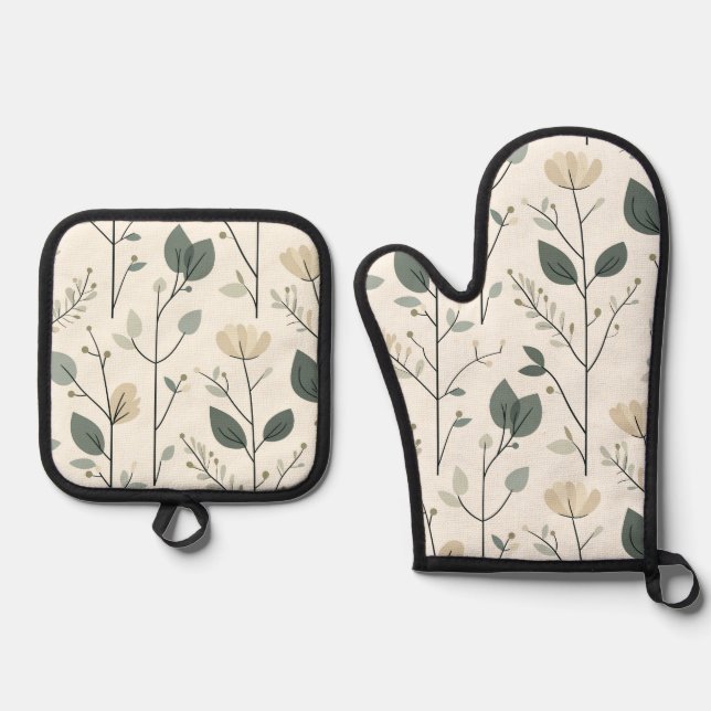Nordische Flora Oven Mitt und Pottierhalter Ofenhandschuh & Topflappen-Set (Vorderseite)